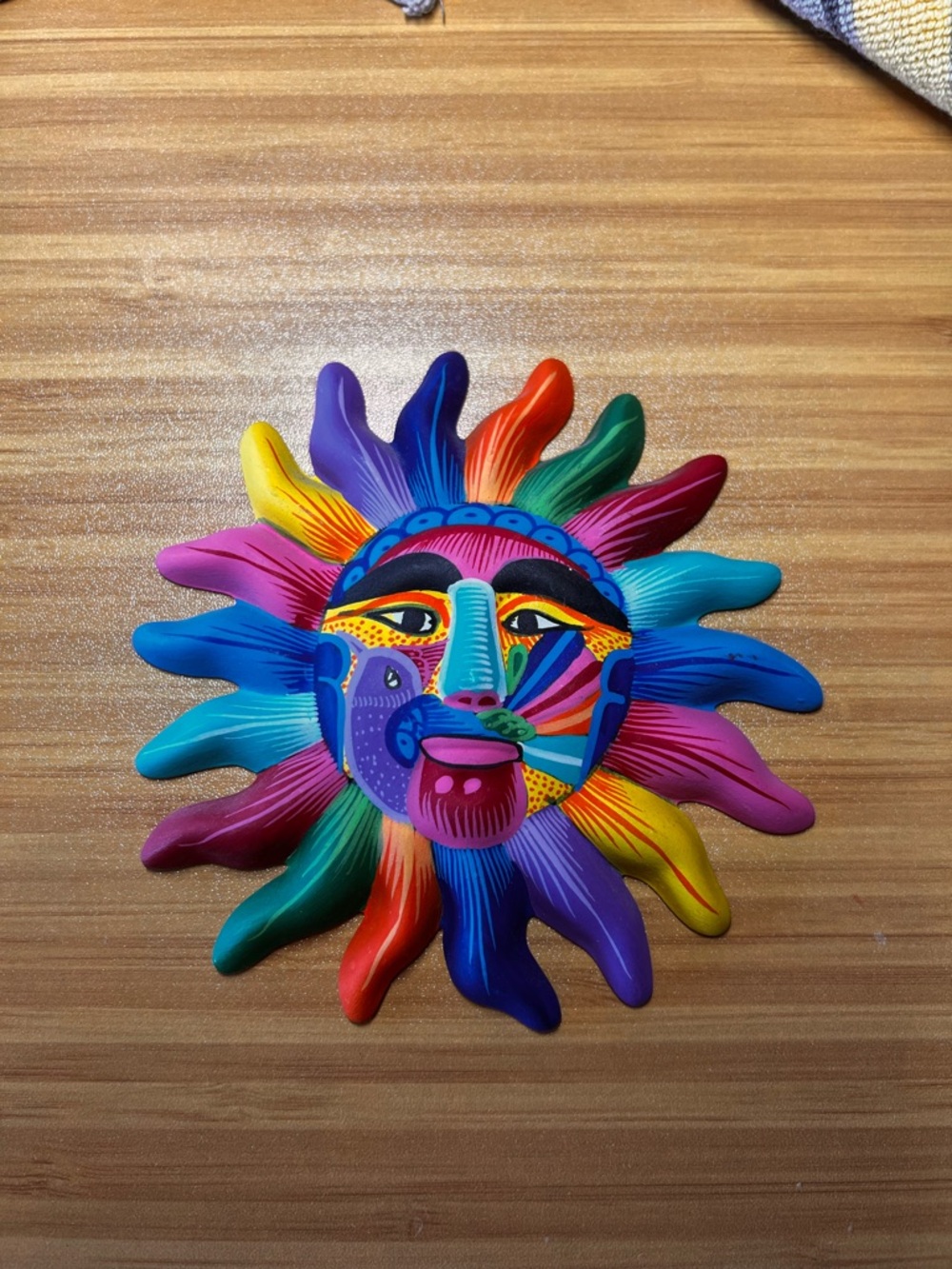 Colorful Sun Face Wall Decor - Multicolor Handpainted Sunburst Mexican